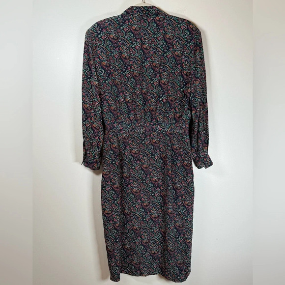 Vintage Talbots Shirt Dress 100% Silk Navy Green Floral Pattern Women’s Size 14 - Picture 6 of 10